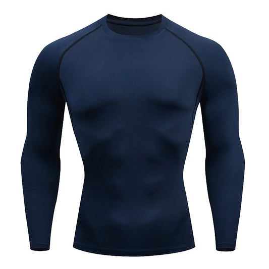 Top Long Compression Dark Blue Sleeve Quick Dry for Men (Large)