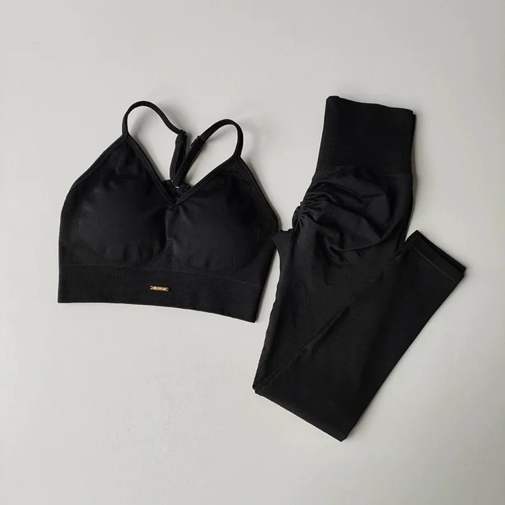 High-Waisted Women's Yoga & Fitness Set (Black-M)