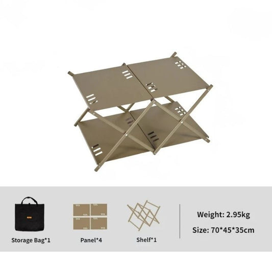 Storage Rack with Folding Three-Tier Outdoor Camping Shelf
