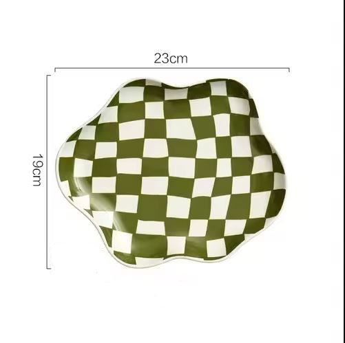 Ceramic Plate Nordic Chessboard Black White Tray