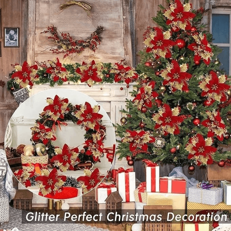 Best Christmas Flower Ornaments with Glitter Silk 22pcs | Buy Online at Furniture Things Australia