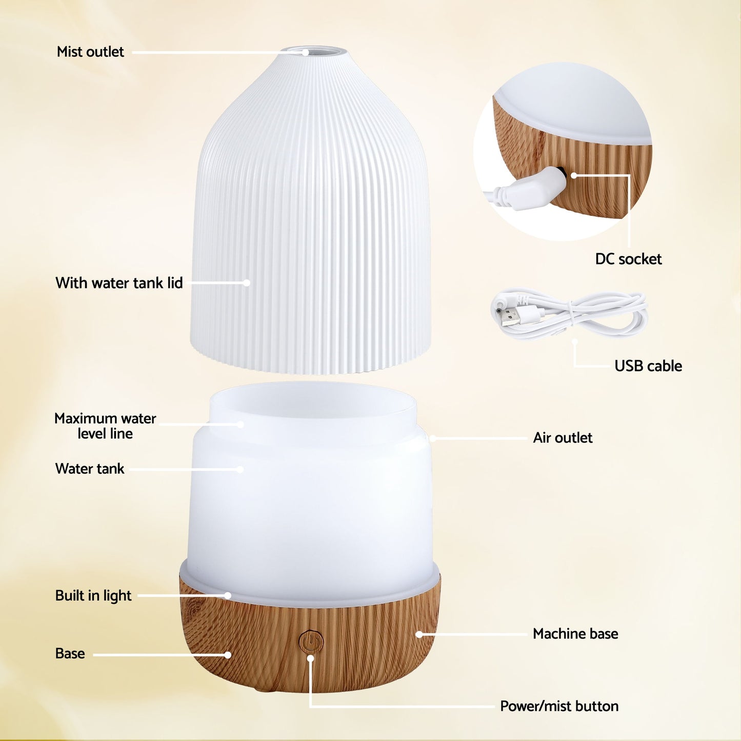 Ultrasonic Aroma Diffuser Aromatherapy 100ml LED Lights