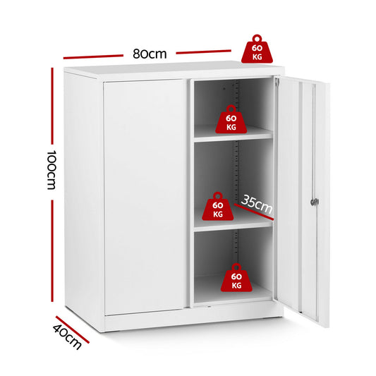 Steel Locker Cabinet Filing Mental Storage 3-Point Lock Adjustable Shelves White
