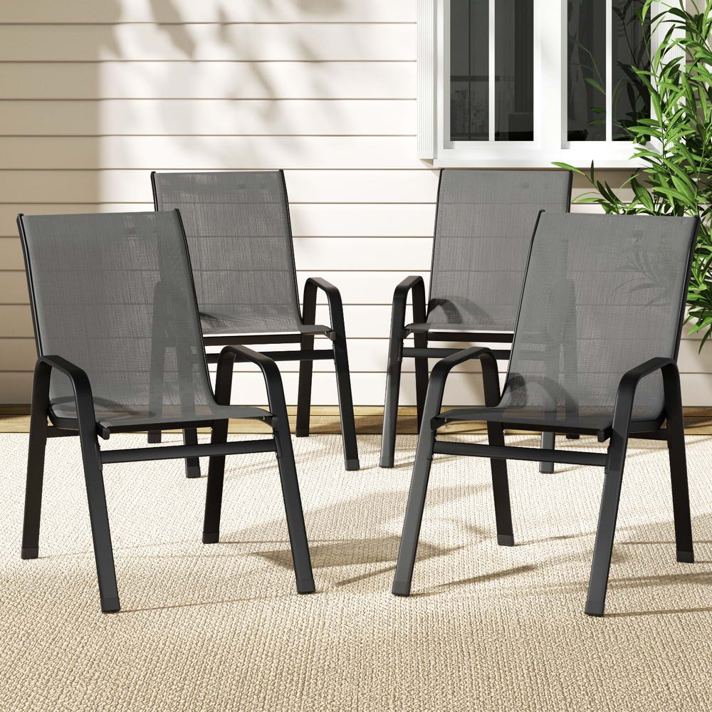 4PC Outdoor Dining Chairs Stackable Lounge Chair Patio Furniture Grey