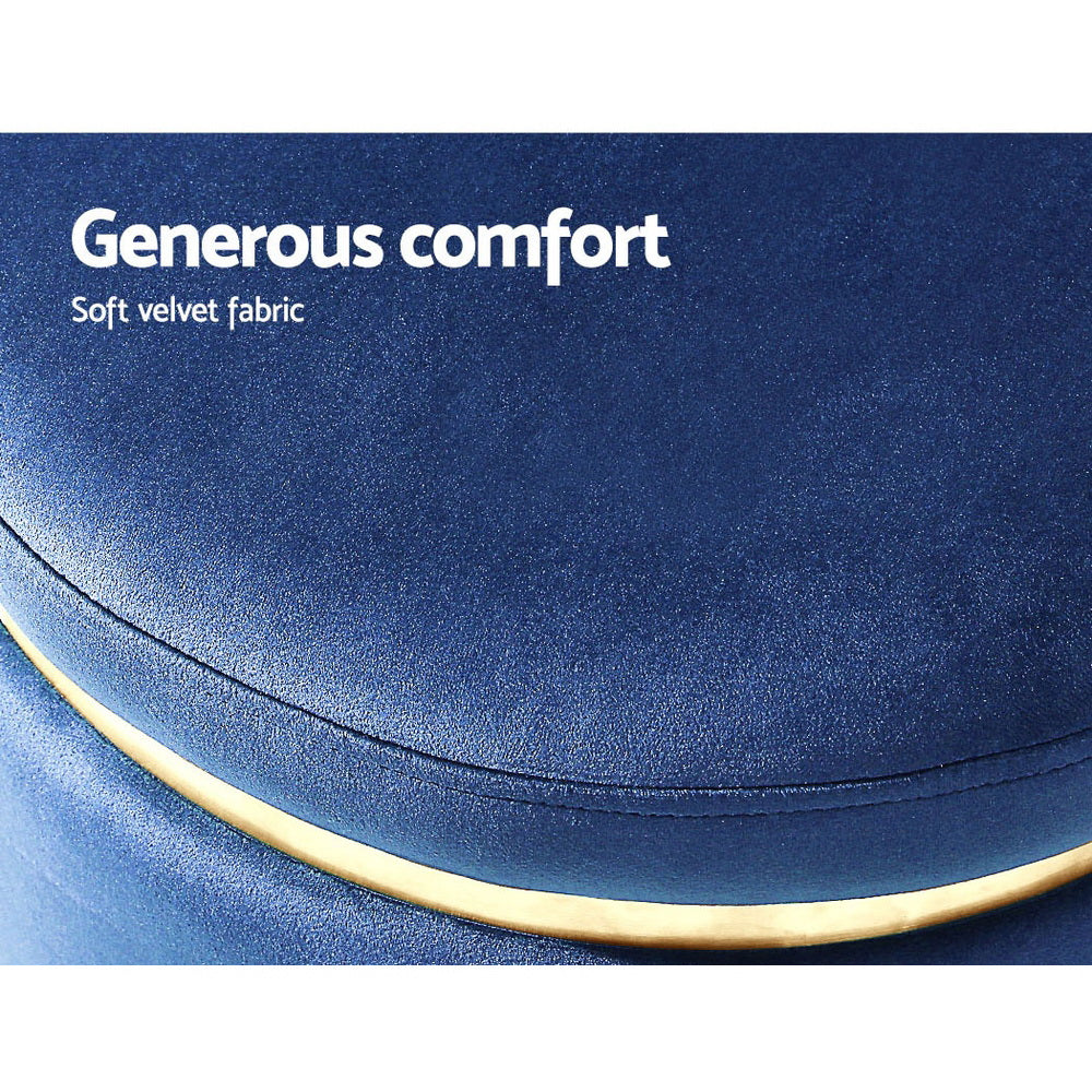 Ottoman Foot Stool Round Velvet Navy