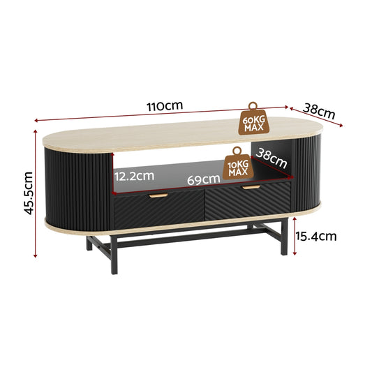 Coffee Table Drawer Shelf Wood&Black