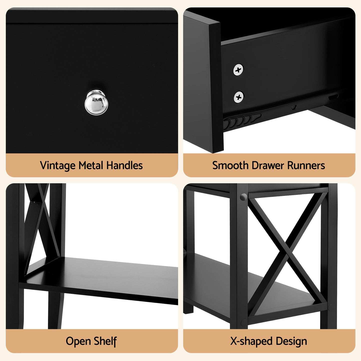 Console Table 2 Drawers 100CM Black