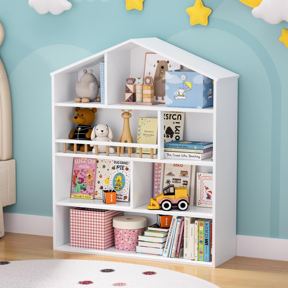 4 Tiers Kids Bookshelf Wooden Bookcase Display Storage Organiser Cabinet White