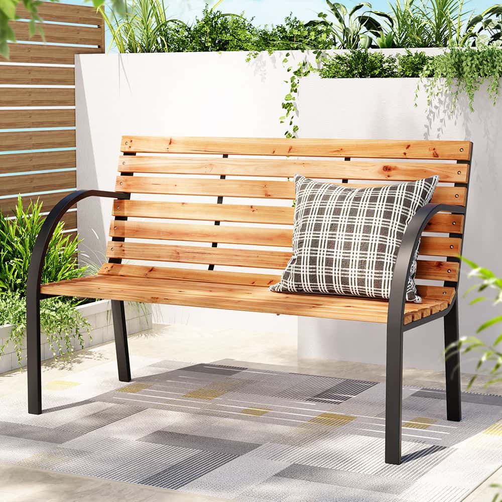 Best Outdoor Garden Bench Seat 120cm Wooden Steel 2 Seater Patio Furniture Natural | Buy Online at Furniture Things Aust