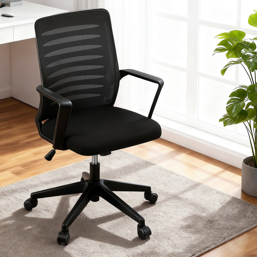 Ergonomic Office Chair Mesh Computer Desk Chairs with Lumbar Support, Height Adjustment Swivel Chair Mid Back for Home Office Study, Black