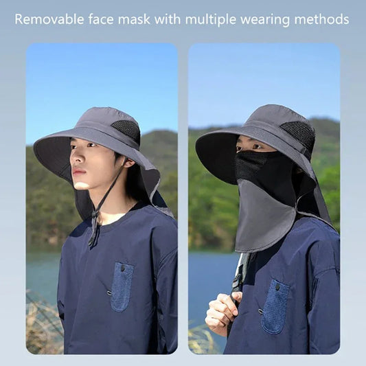 Sun Hat with UV Protection Neck Flap for Outdoor (Blue)