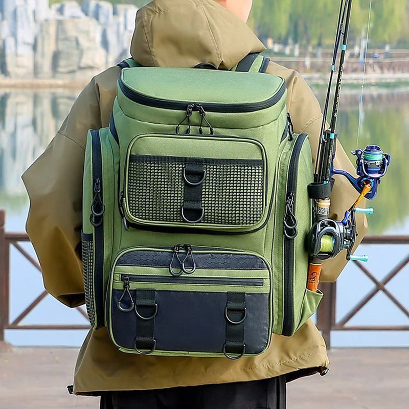 Fishing Backpack with Rod Holders & Tackle Storage