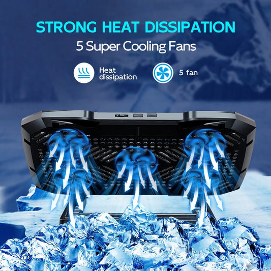 Laptop Cooling Pad 5 Fans Adjustable Stand with Holder