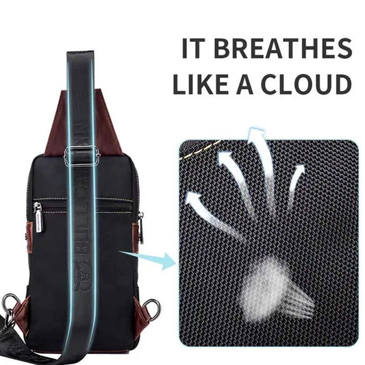Men Chest Bag with Genuine Leather Business Shoulder