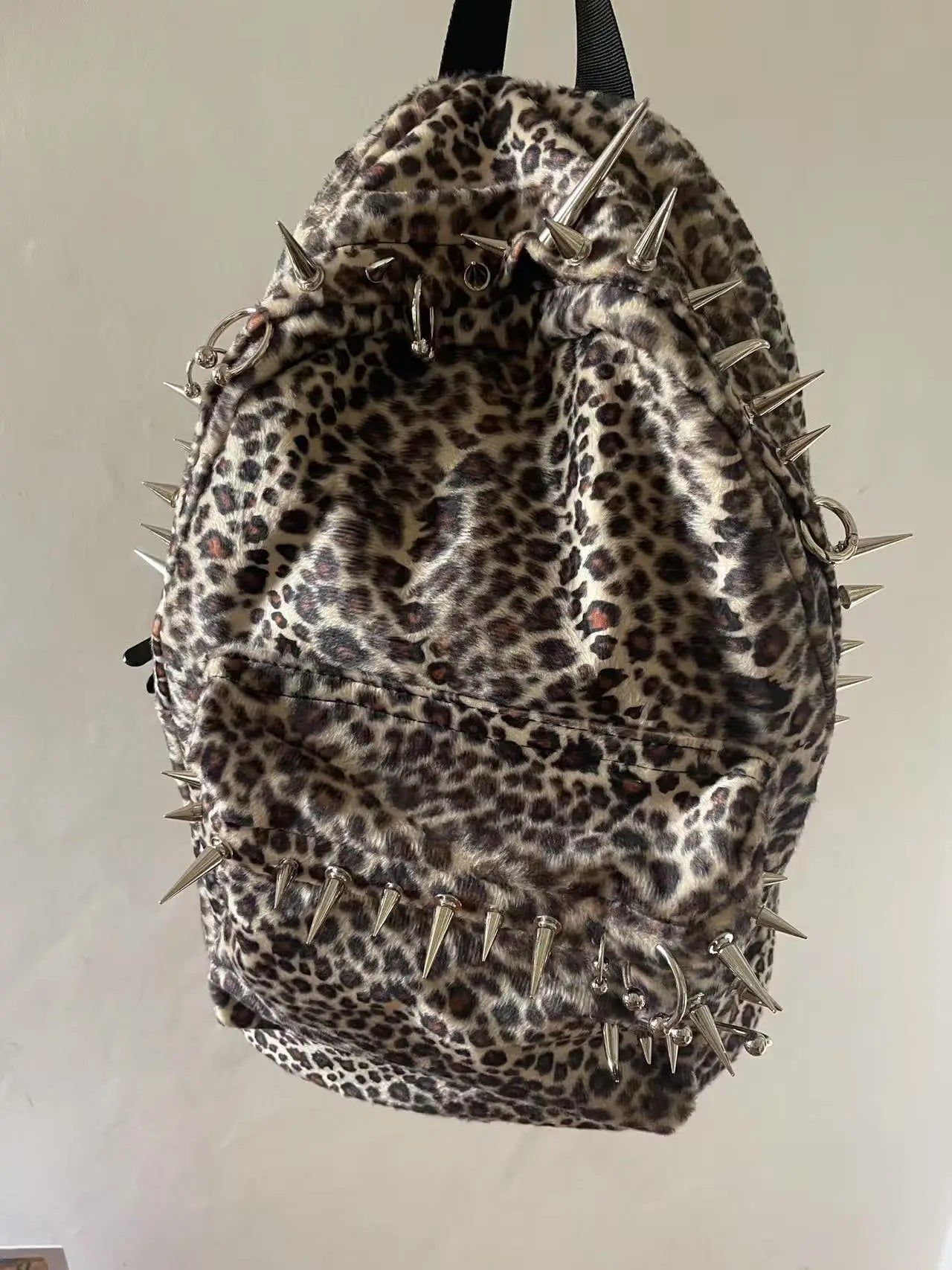 Leopard Backpack with Rivet Punk Large Capacity