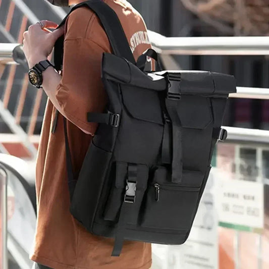 Backpack with Waterproof Nylon Roll on Top