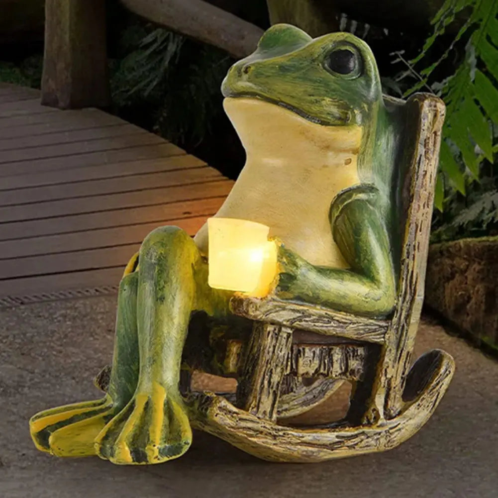 Frog Statue Solar Resin Outdoor Light Garden Decor