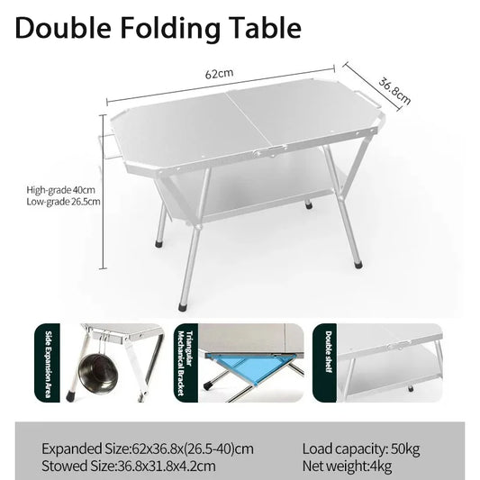 Portable Steel Camping Table with Folding Bilayer