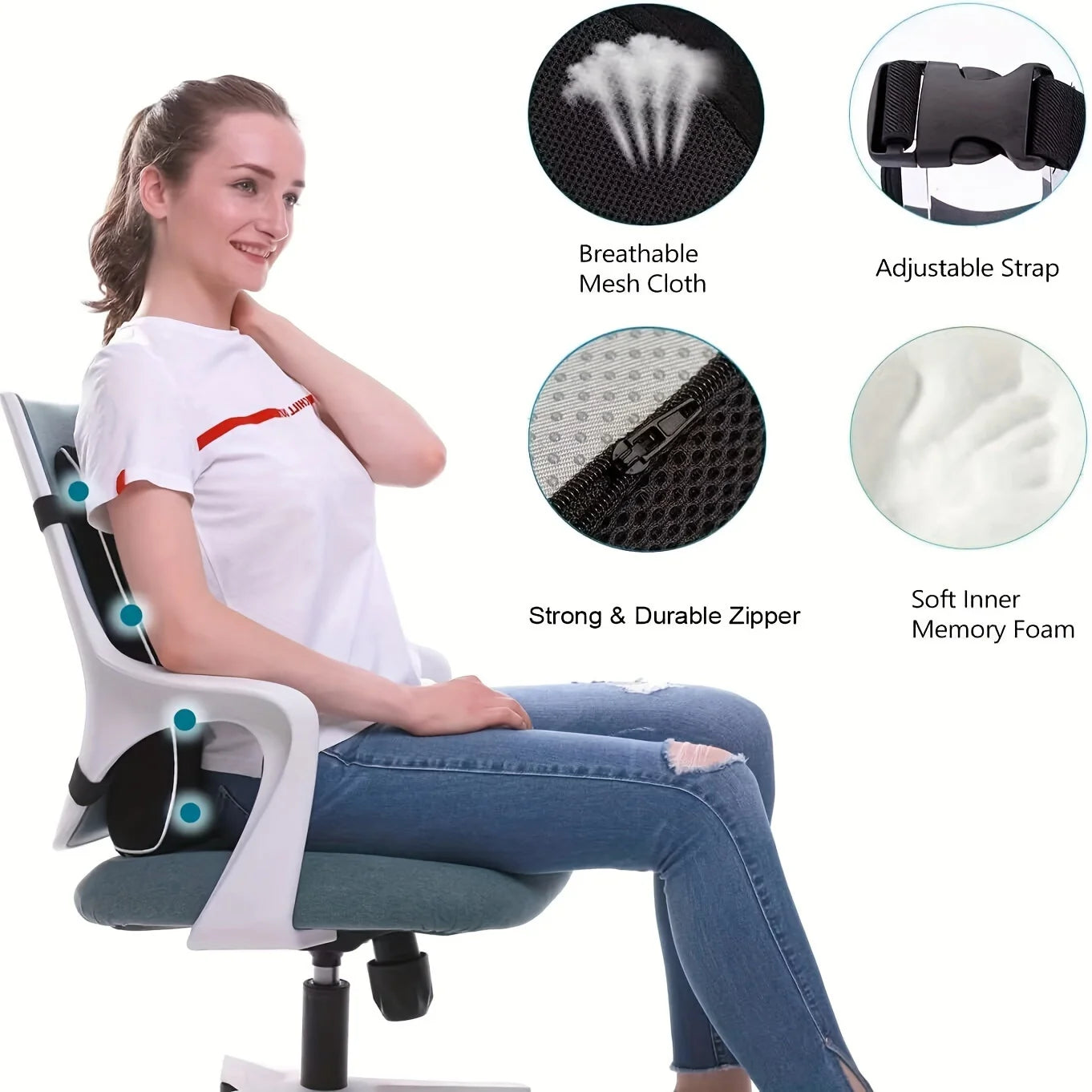 Back Cushion Memory Foam Ergonomic Lumbar Support