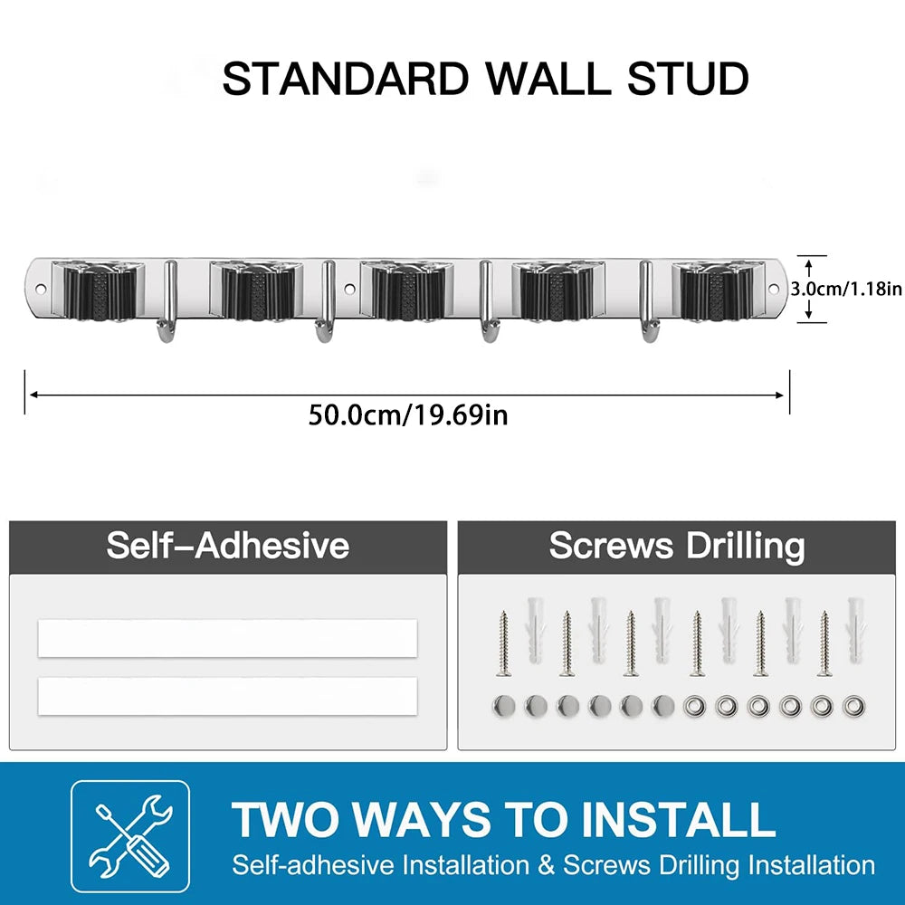 Mop Broom Holder Stainless Steel Wall Mounted