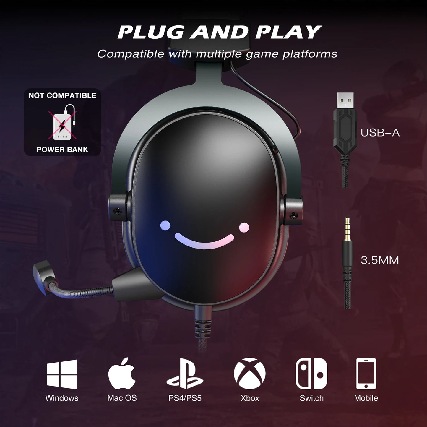 Headset Gaming 7.1 Surround Sound Wired Microphone