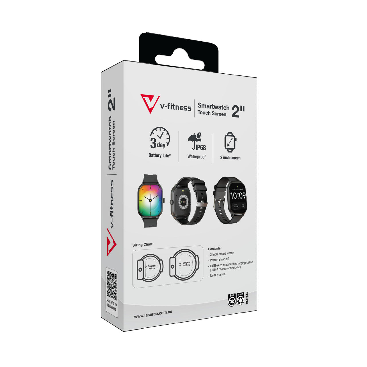 V-Fitness Smart Watch 2 Inch Touch Screen - Black