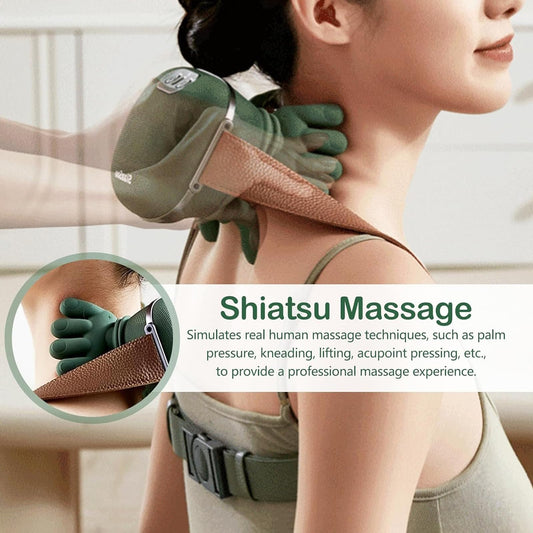 Hand-Like Neck & Shoulder Massager with 4D Kneading and Heat (Forest Green)