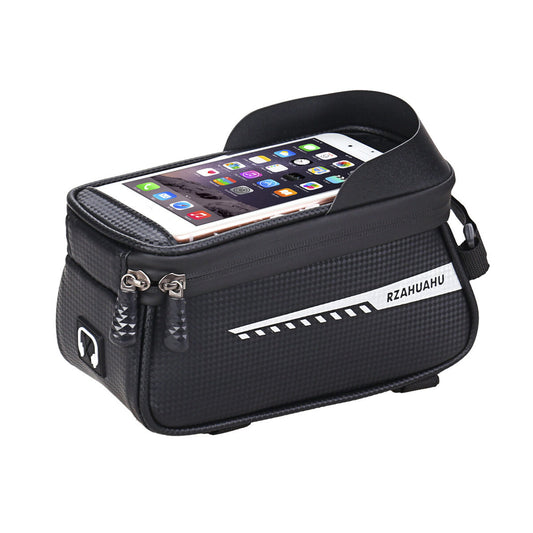 Black Waterproof Bike Frame Bag with Touchscreen & Reflective Details