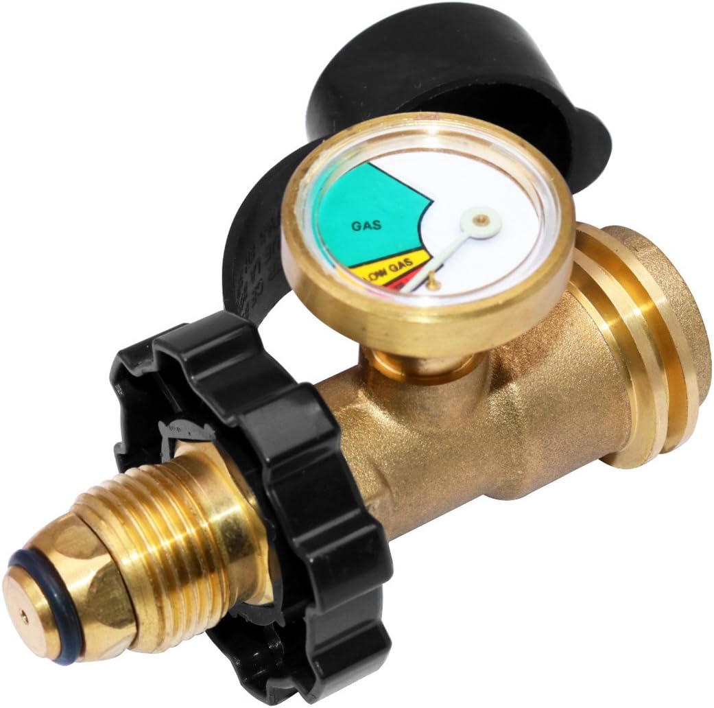 Universal Fit POL Propane Tank Adapter with Gauge - Converts POL LP Tank Service Valve to QCC1 / Type 1, Old to New Connection Type