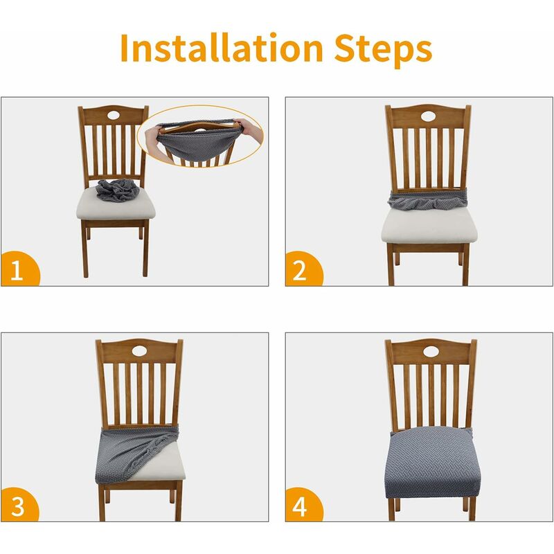 6 pcs Stretch Chair Covers Jacquard Embossed Removable Washable Seat Covers For Dining ROom Kitchen Office Hotel