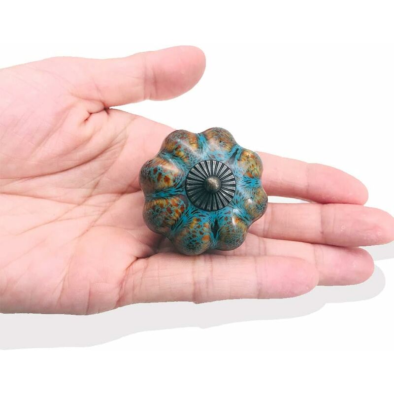 6 pcs Ceramic Glazed Door Handles For Cabinets, Bathrooms, Wardrobes, Drawers (Blue)