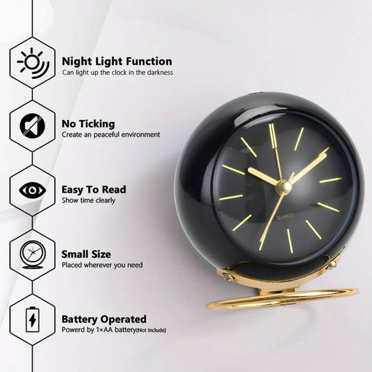 Retro Analog Alarm Clock Non-Ticking With Night Light, Silent, Battery Operated, Easy To Use And Loud Alarm