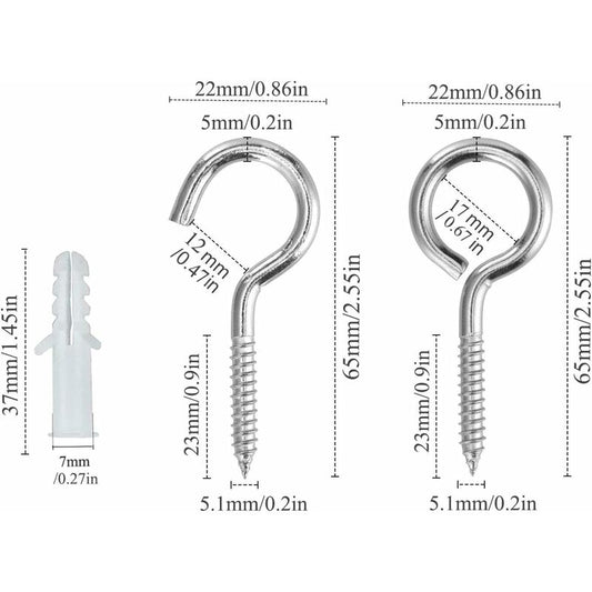 10 pcs Eyebolts, Eye Screws, Stainless Steel Screw Hooks, With 10 pcs Dowels Kit, 5 65Mm, For Chandeliers, Crafts