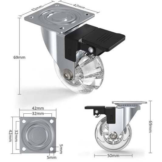4 pcs Set Furniture Casters With Brakes, 360° Swivel Casters, Up To 600Kg, No Marks On The Floor, Screws Included