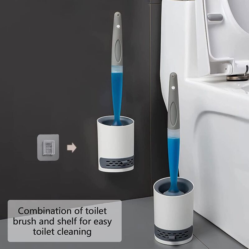 Silicone Toilet Brush With Soap Dispenser, Wall Mounted/Standing No Drilling Cleaning Brush With Holder For Bathroom