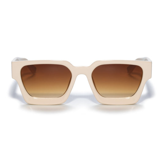 Square sunglasses - Women's sunglasses - Festival sunglasses - Rave sunglasses - Glasses - Thick frame - Beige with brown lenses