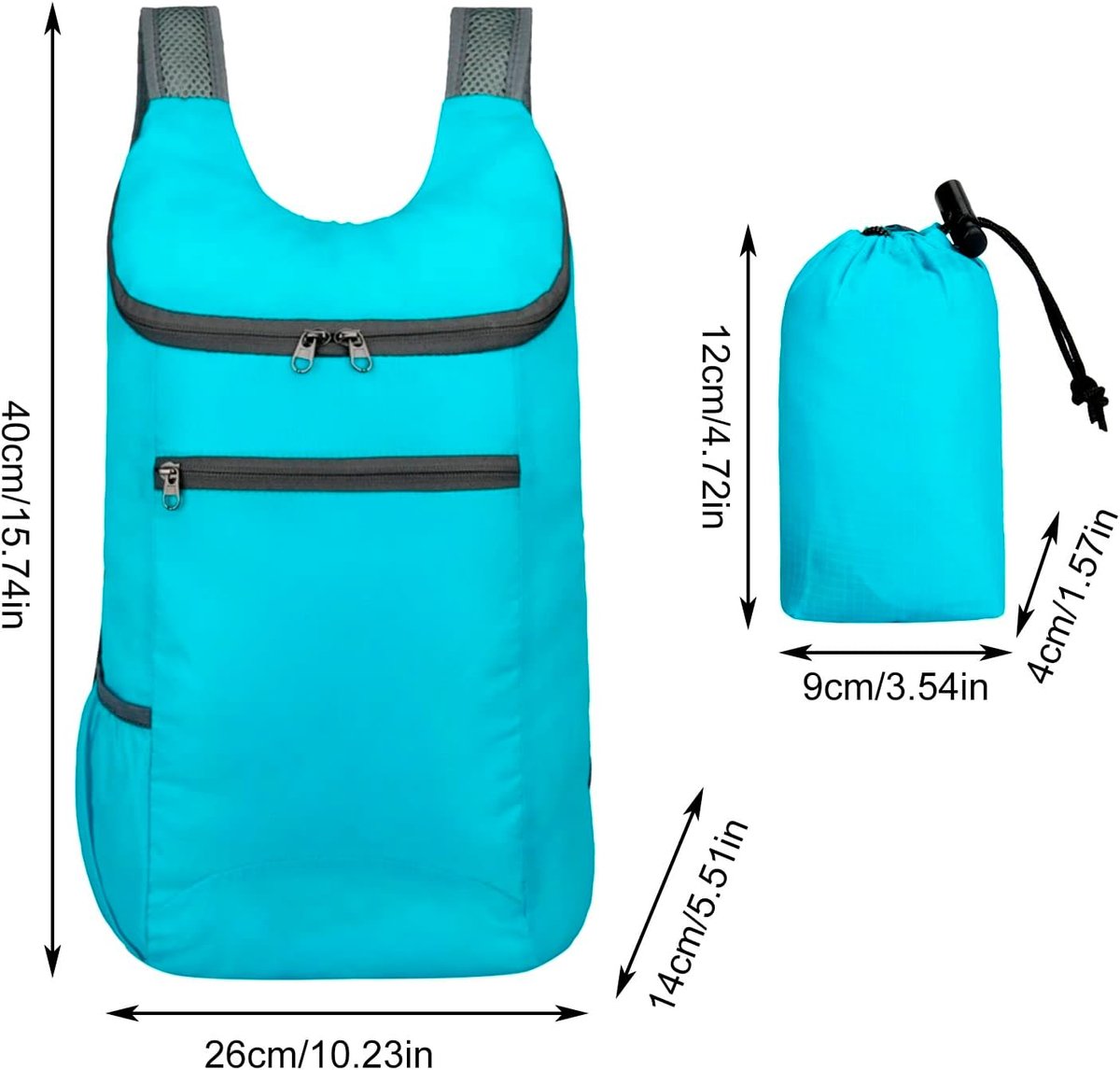 Foldable Hiking Backpack Lightweight (Black, One Size)