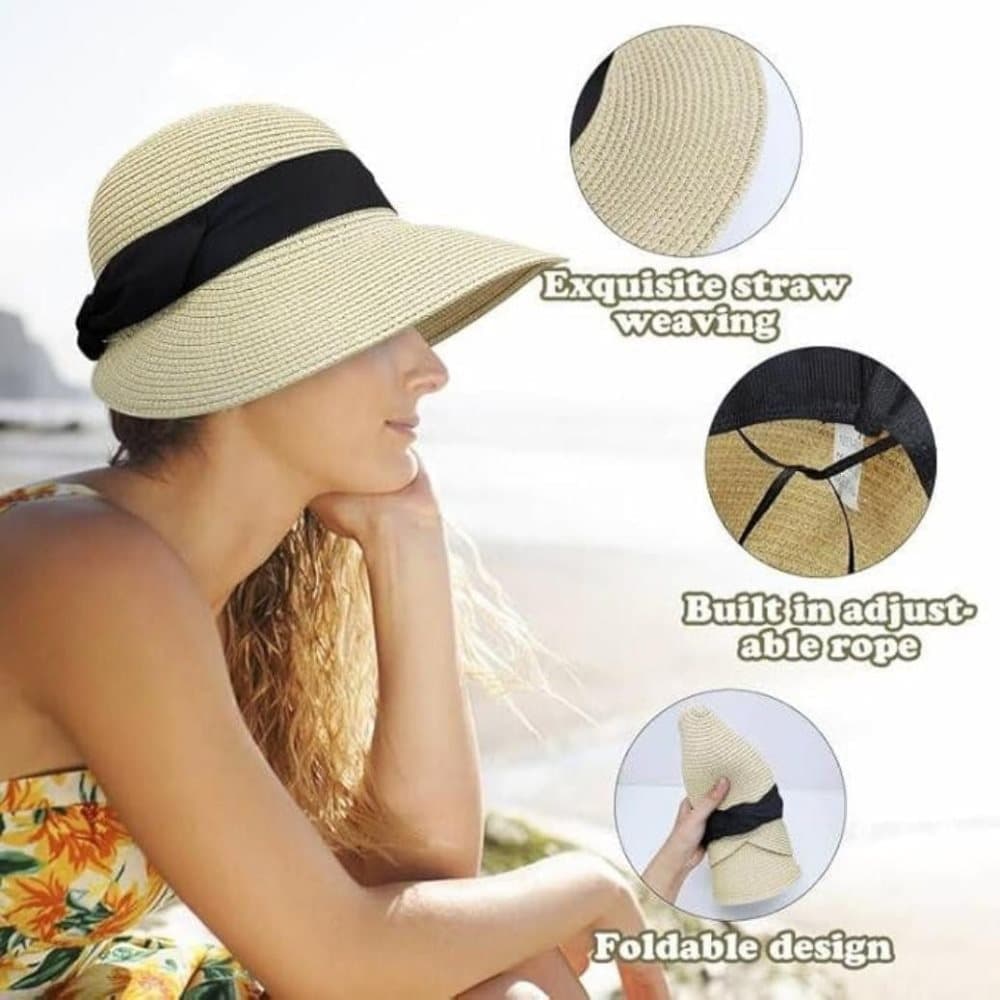 UV-protective Straw Beach Hat for Summer Outdoor, Beige