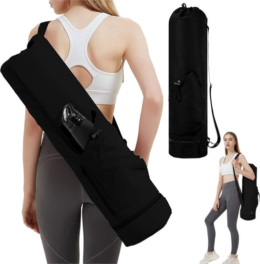 Yoga Bag with Drawstring and Storage Compartment - Black