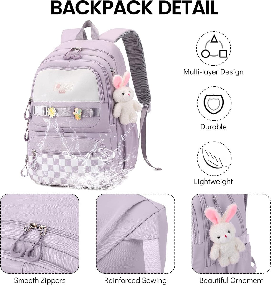 Waterproof backpack for girls - Purple
