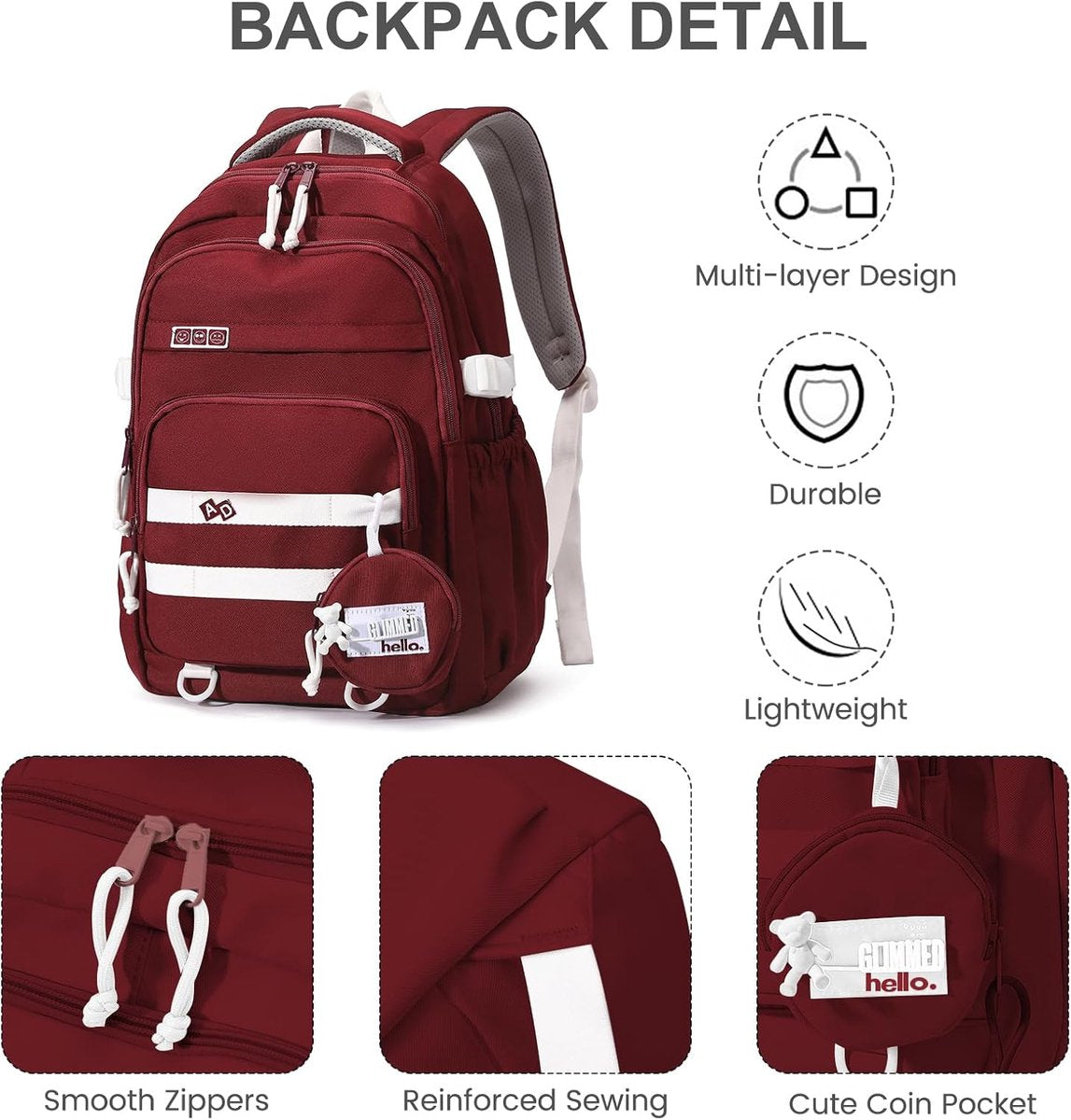 Waterproof backpack for girls - Red