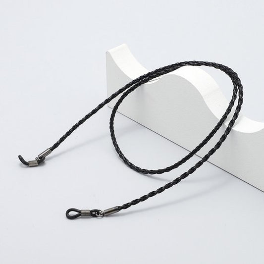 Black braided leather glasses chain holder - Anti-slip sunglasses strap - Glasses cord - Neck strap for glasses - Unisex glasses cord - 70 cm - Sunglasses and glasses accessories (2 pieces)