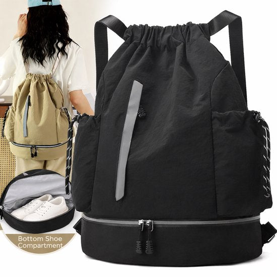 Drawstring Backpack With Shoe Compartment - Purple