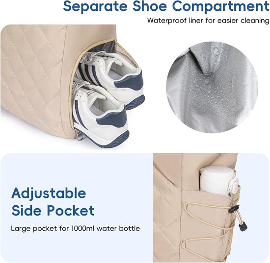 Tennis Bag – Extra Large Sports Bag with Shoe Compartment – Suitable for 2-4 Rackets – Waterproof and Lightweight – Unisex(Beige)