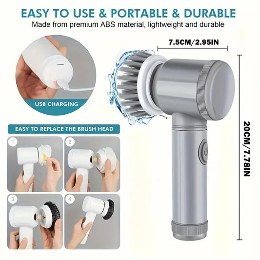 Electric Cleaning Brush - Spin Scrubber - Cordless Scrubbing Brush - Bathroom Cleaner - Power Scrubber - Tile Brush - Grout Brush - Kitchen Cleaning Tools - USB Rechargeable - Polishing Machine - With 5 Attachments - White - 1 Set