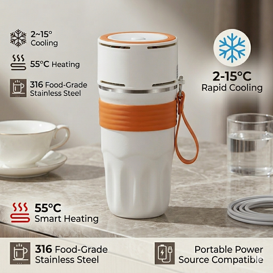 USB Heated & Cooling Smart Cup, Fast Cooling 0–10°C & Heating Up to 50°C, Portable Thermostatic Cold & Hot Cup, Car Office Travel Use, USB Powered Beverage Cooler & Warmer, Works with Power Bank & Car Charger,Grey