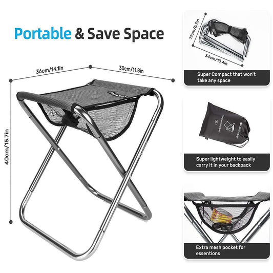 Camping Stool, Ultralight folding stool with Carrying Bag, 15.7inch for Ultralight Portable