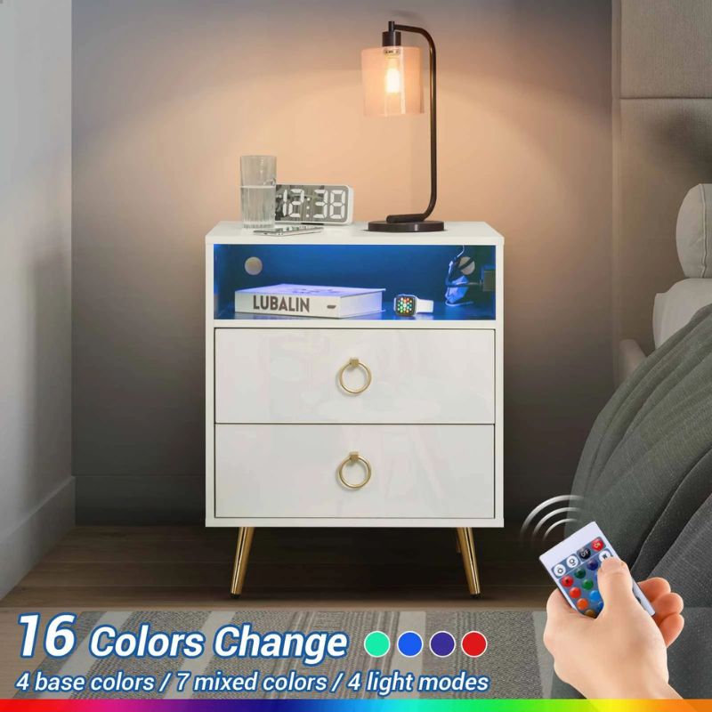 Modern LED Bedside table with USB and power socket White