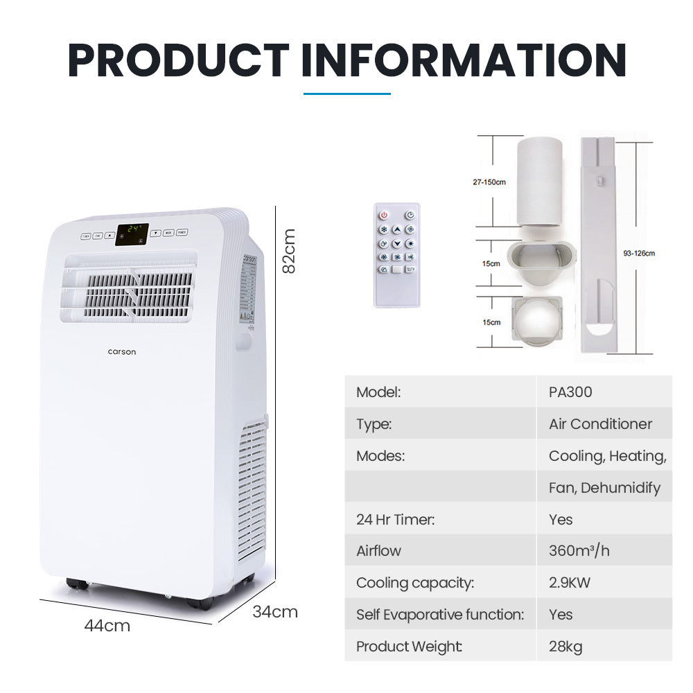 2.9kW Reverse Cycle Portable Air Conditioner and Heater, with Dehumidifier, Cooling and Heating AC
