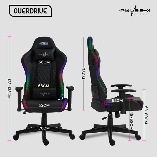 Gaming Chair, with Bluetooth Speakers, RGB LED Lights, Reclining Game Armchair, Black
